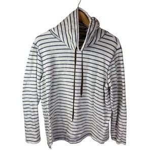 Chaps XL Striped Funnel Neck Pullover Sweatshirt Cozy Beachy Nautical Blue White
